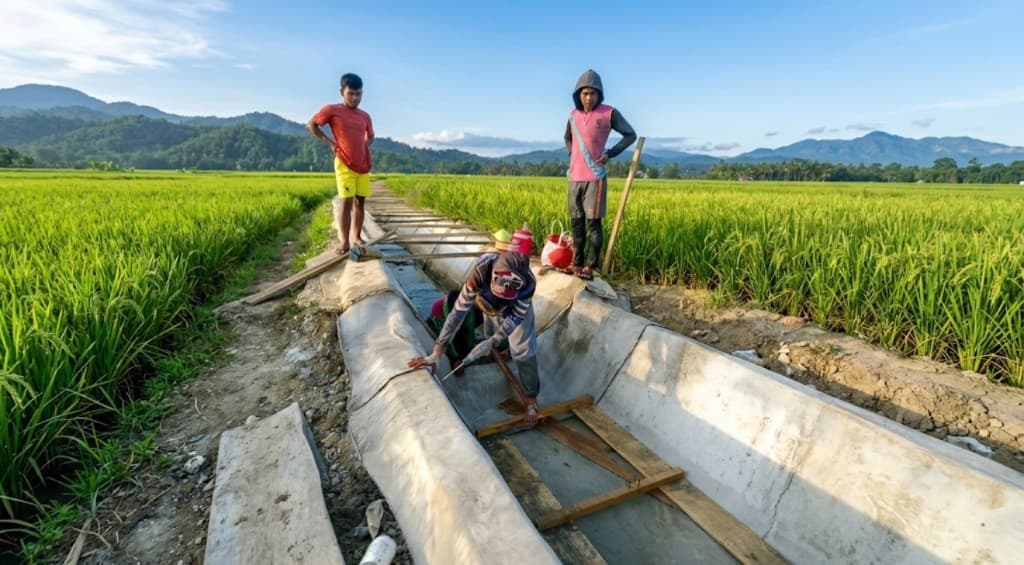 Pemasangan Ganvex Mat di saluran irigasi